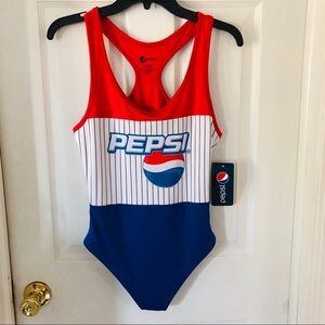 NWT Pepsi one piece striped retro red, & blue swimsuit / bodysuit size medium